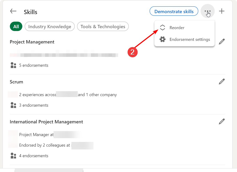 How to reorder skills in the LinkedIn profile